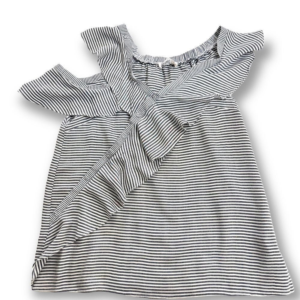 The‎ Impeccable Pig blue and white pin stripe cold shoulder top size M